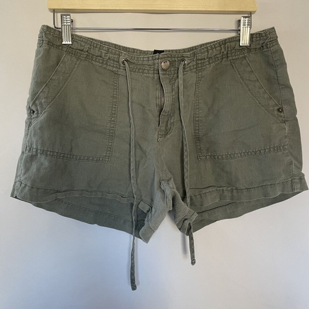 Gap olive army green summer shorts casual linen cotton women's‎ size 10 pockets